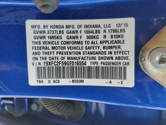 Photo 10 from auction – 2016 HONDA CIVIC LX with VIN 19XFC2F59GE016554