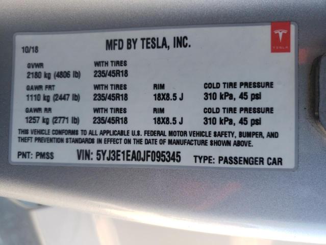 Photo 10 from auction – 2018 TESLA MODEL 3 with VIN 5YJ3E1EA0JF095345