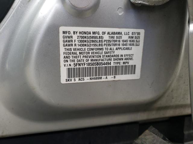 Photo 10 from auction – 2005 HONDA PILOT EXL with VIN 5FNYF18505B054494