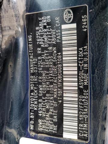 Photo 10 from auction – 2012 TOYOTA CAMRY BASE with VIN 4T1BF1FK8CU081084