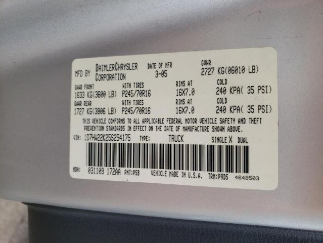 Photo 10 from auction – 2005 DODGE DAKOTA ST with VIN 1D7HW22K25S254175