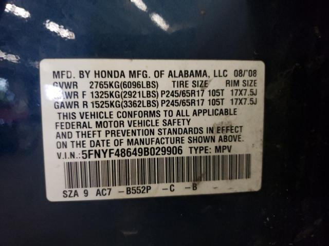 Photo 10 from auction – 2009 HONDA PILOT EXL with VIN 5FNYF48649B029906