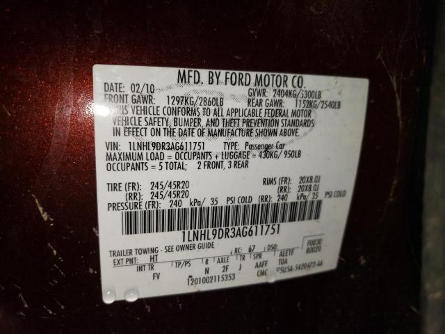 Photo 10 from auction – 2010 LINCOLN MKS with VIN 1LNHL9DR3AG611751