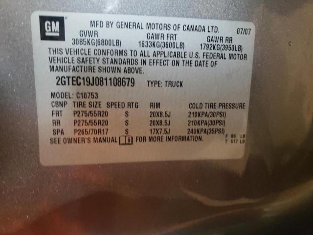 Photo 10 from auction – 2008 GMC SIERRA C15 with VIN 2GTEC19J081108679