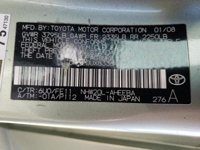Photo 10 from auction – 2008 TOYOTA PRIUS with VIN JTDKB20UX83364759