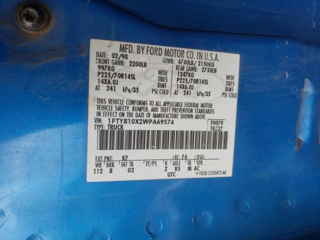 Photo 10 from auction – 1998 FORD RANGER with VIN 1FTYR10X2WPA69574