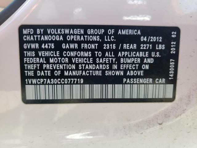 Photo 10 from auction – 2012 VOLKSWAGEN PASSAT SEL with VIN 1VWCP7A30CC077719