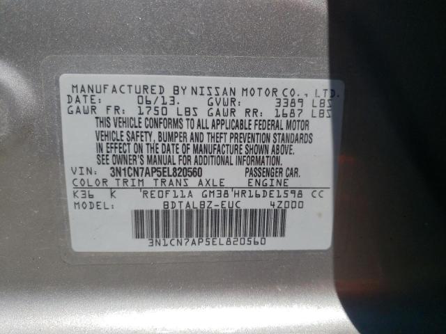 Photo 10 from auction – 2014 NISSAN VERSA S with VIN 3N1CN7AP5EL820560