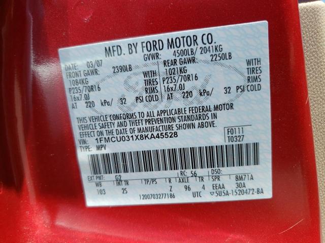 Photo 10 from auction – 2008 FORD ESCAPE XLT with VIN 1FMCU031X8KA45528