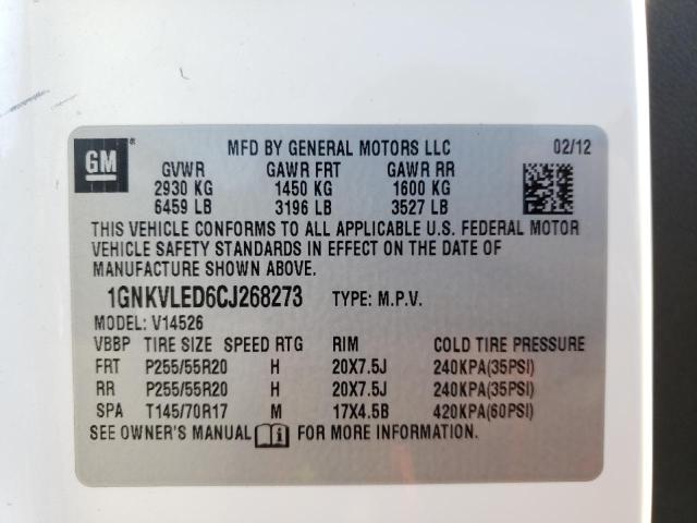 Photo 10 from auction – 2012 CHEVROLET TRAVERSE L with VIN 1GNKVLED6CJ268273
