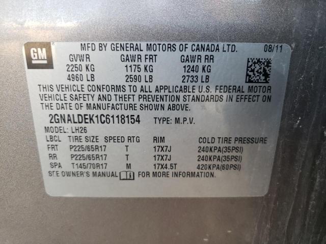 Photo 10 from auction – 2012 CHEVROLET EQUINOX LT with VIN 2GNALDEK1C6118154