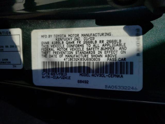 Photo 10 from auction – 2003 TOYOTA CAMRY LE with VIN 4T1BE32K83U690809