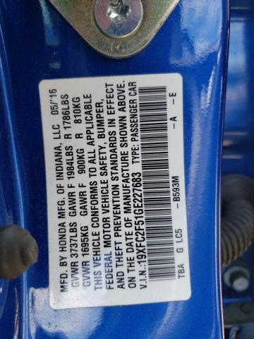 Photo 10 from auction – 2016 HONDA CIVIC LX with VIN 19XFC2F51GE227683