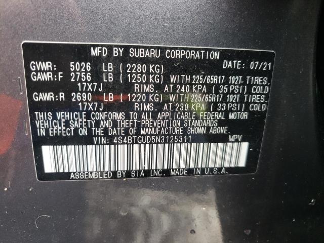 Photo 10 from auction – 2022 SUBARU OUTBACK WI with VIN 4S4BTGUD5N3125311