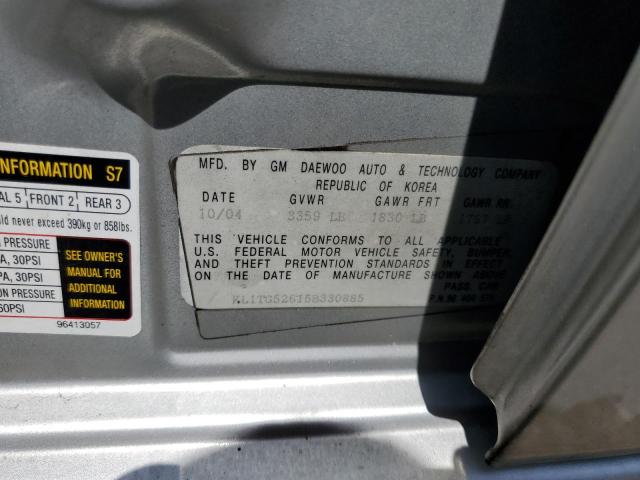 Photo 10 from auction – 2005 CHEVROLET AVEO LT with VIN KL1TG52615B330885