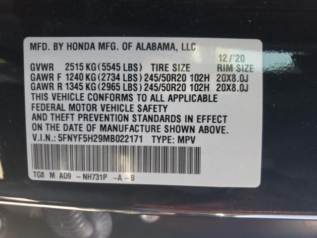 Photo 10 from auction – 2021 HONDA PILOT SE with VIN 5FNYF5H29MB022171