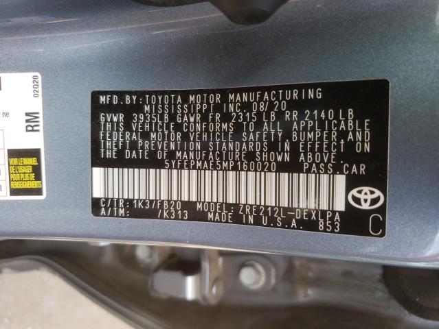 Photo 10 from auction – 2021 TOYOTA COROLLA LE with VIN 5YFEPMAE5MP160020