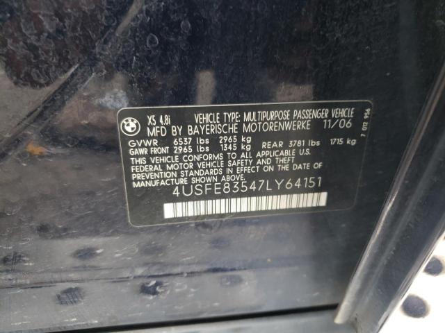 Photo 10 from auction – 2007 BMW X5 4.8I with VIN 4USFE83547LY64151