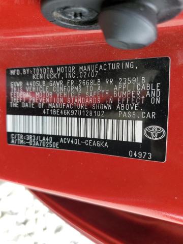 Photo 10 from auction – 2007 TOYOTA CAMRY CE with VIN 4T1BE46K97U128102