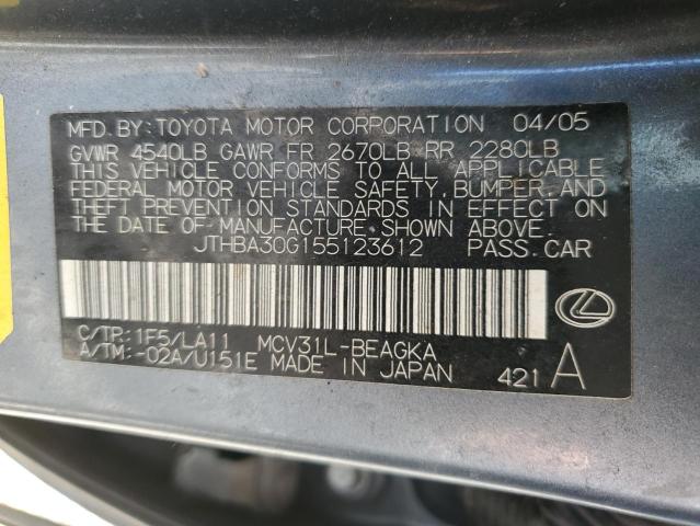 Photo 10 from auction – 2005 LEXUS ES 330 with VIN JTHBA30G155123612