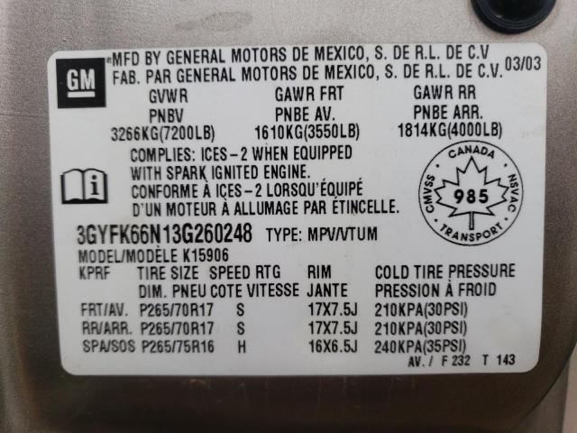 Photo 10 from auction – 2003 CADILLAC ESCALADE E with VIN 3GYFK66N13G260248