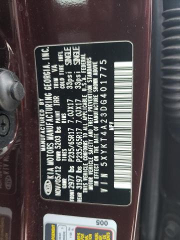 Photo 10 from auction – 2013 KIA SORENTO LX with VIN 5XYKT4A23DG401775
