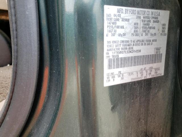 Photo 10 from auction – 2002 FORD F150 SUPER with VIN 1FTRW07L52KD14238