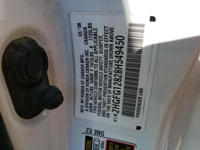 Photo 10 from auction – 2008 HONDA CIVIC EX with VIN 2HGFG12828H549450