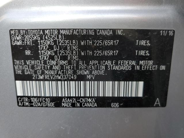 Photo 10 from auction – 2017 TOYOTA RAV4 XLE with VIN 2T3WFREV2HW337049