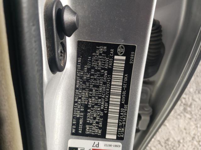 Photo 10 from auction – 2014 TOYOTA CAMRY L with VIN 4T4BF1FK7ER392451