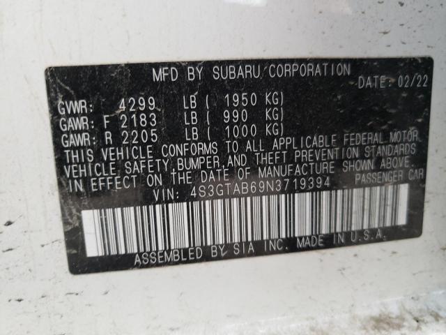 Photo 10 from auction – 2022 SUBARU IMPREZA with VIN 4S3GTAB69N3719394