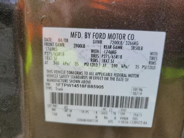 Photo 10 from auction – 2008 FORD F150 SUPER with VIN 1FTPW14518FB85905