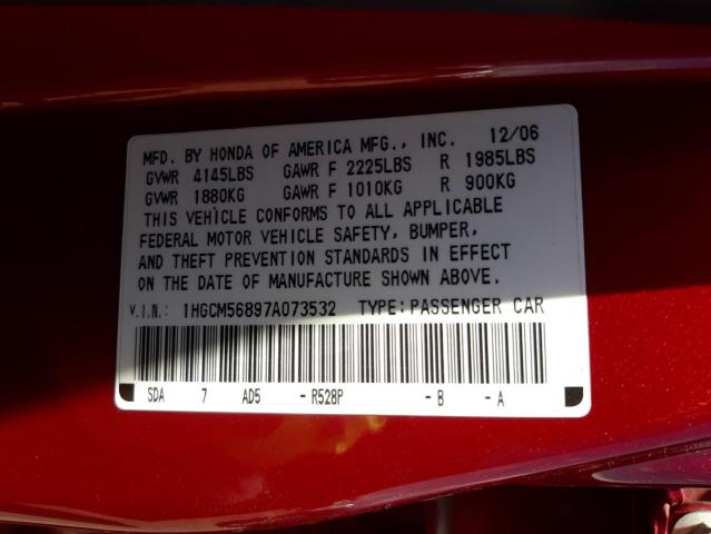 Photo 10 from auction – 2007 HONDA ACCORD EX with VIN 1HGCM56897A073532