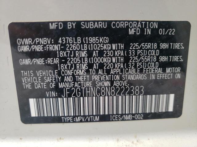 Photo 10 from auction – 2022 SUBARU CROSSTREK with VIN JF2GTHNC8N8222383