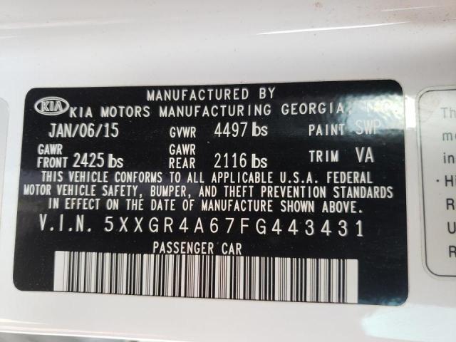 Photo 10 from auction – 2015 KIA OPTIMA SX with VIN 5XXGR4A67FG443431
