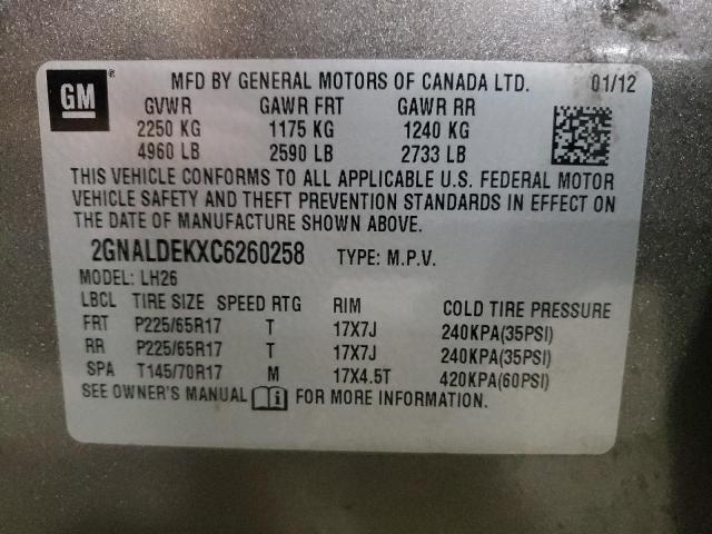 Photo 10 from auction – 2012 CHEVROLET EQUINOX LT with VIN 2GNALDEKXC6260258