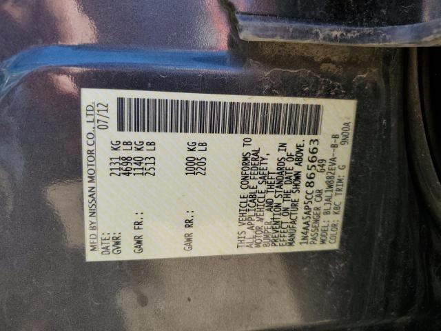 Photo 10 from auction – 2012 NISSAN MAXIMA S with VIN 1N4AA5AP5CC865663