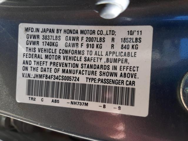 Photo 10 from auction – 2012 HONDA CIVIC HYBR with VIN JHMFB4F34CS005724