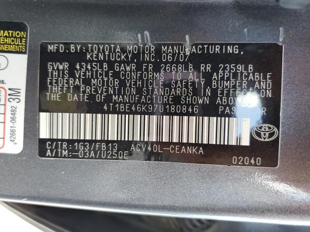 Photo 10 from auction – 2007 TOYOTA CAMRY CE with VIN 4T1BE46K97U180846