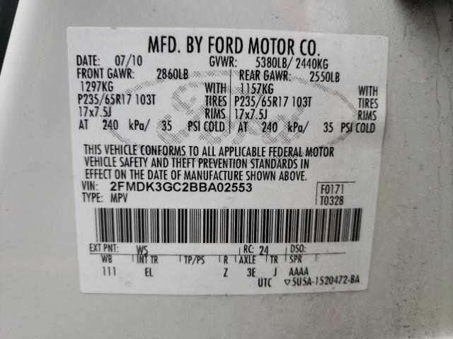 Photo 10 from auction – 2011 FORD EDGE SE with VIN 2FMDK3GC2BBA02553