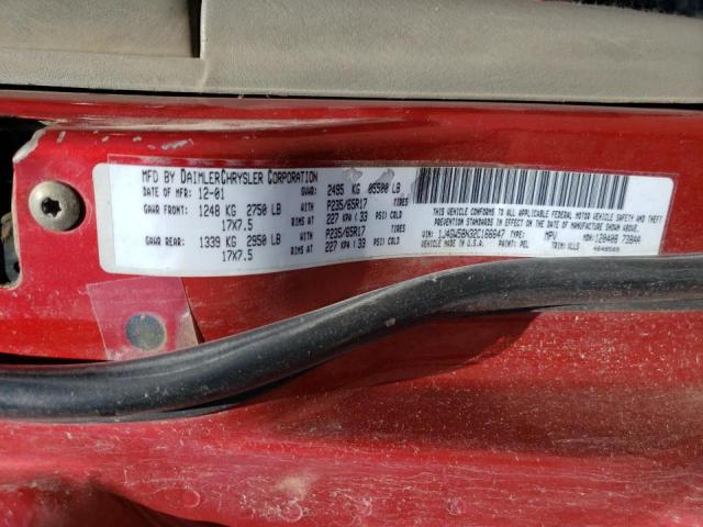Photo 10 from auction – 2002 JEEP GRAND CHER with VIN 1J4GW58N32C166647