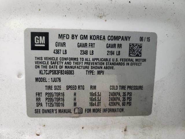 Photo 10 from auction – 2015 CHEVROLET TRAX 1LS with VIN KL7CJPSB3FB246083