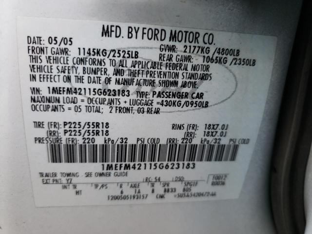 Foto 10 de la subasta – 2005 MERCURY MONTEGO PR con VIN 1MEFM42115G623183