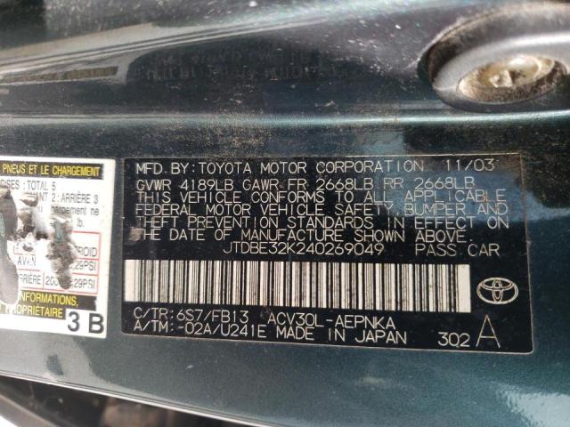Photo 10 from auction – 2004 TOYOTA CAMRY LE with VIN JTDBE32K240269049