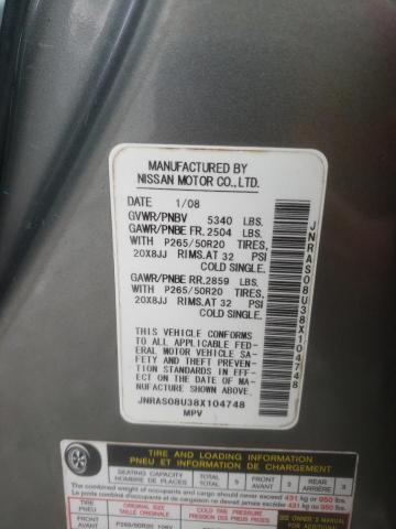 Photo 10 from auction – 2008 INFINITI FX35 with VIN JNRAS08U38X104748