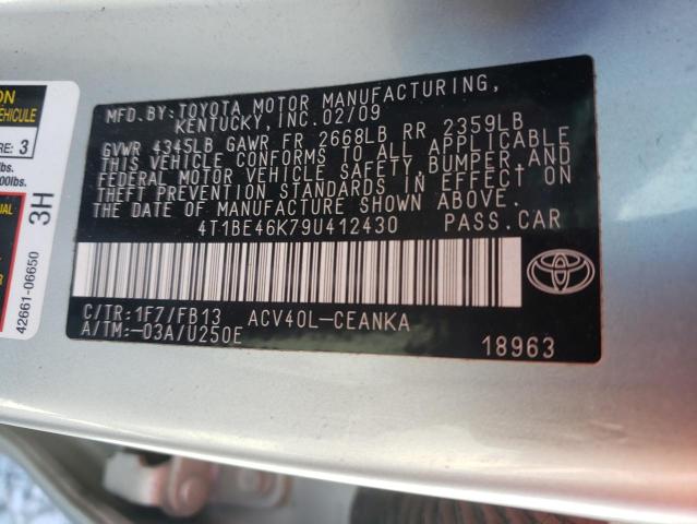 Photo 10 from auction – 2009 TOYOTA CAMRY BASE with VIN 4T1BE46K79U412430
