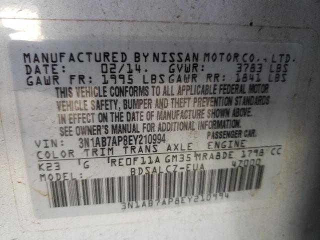 Photo 10 from auction – 2014 NISSAN SENTRA S with VIN 3N1AB7AP8EY210994