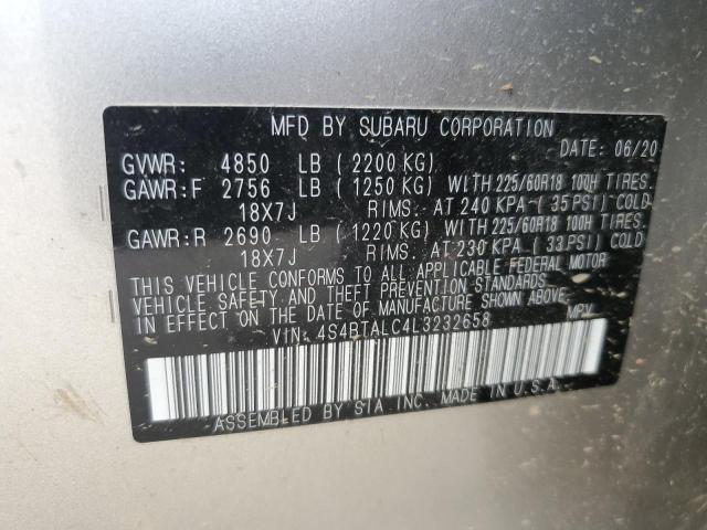 Photo 10 from auction – 2020 SUBARU OUTBACK LI with VIN 4S4BTALC4L3232658