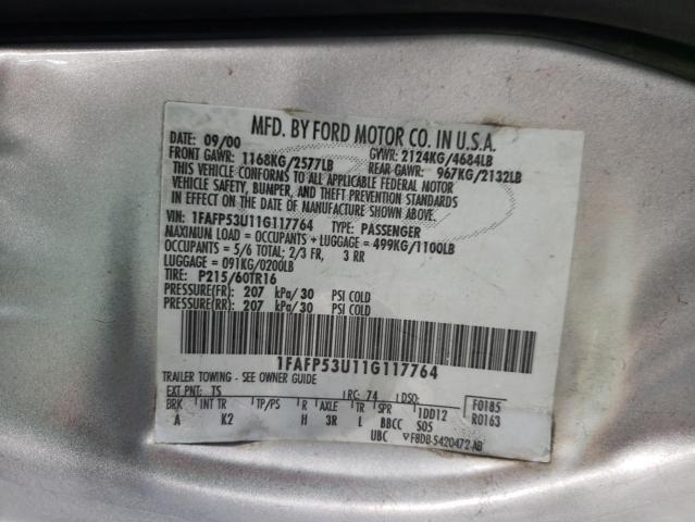 Photo 10 from auction – 2001 FORD TAURUS SE with VIN 1FAFP53U11G117764