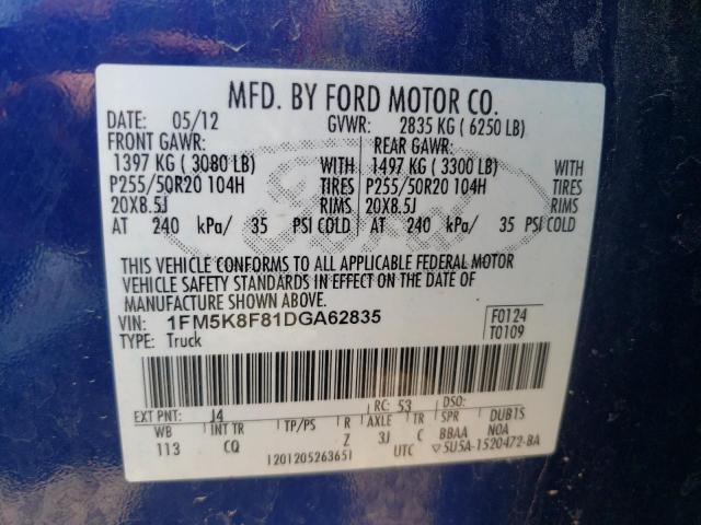 Foto 10 de la subasta – 2013 FORD EXPLORER L con VIN 1FM5K8F81DGA62835